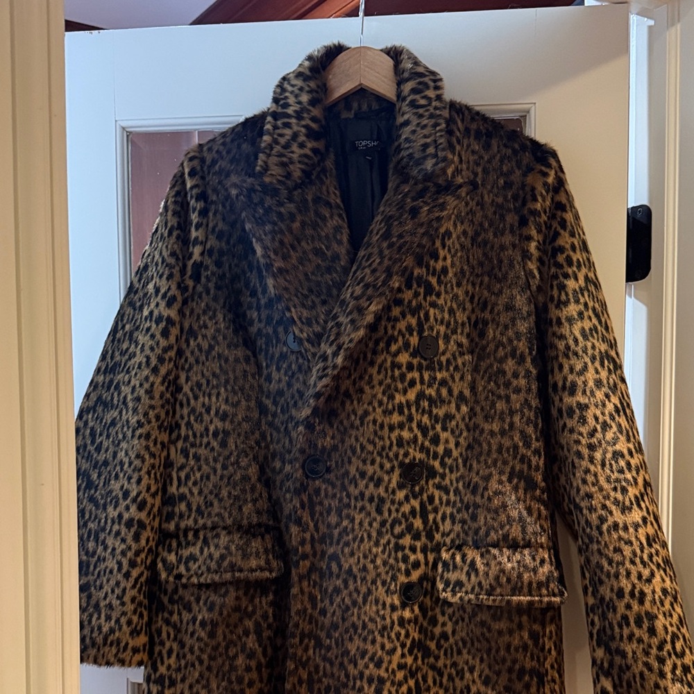 Topshop Leopard Print Faux Fur Coat